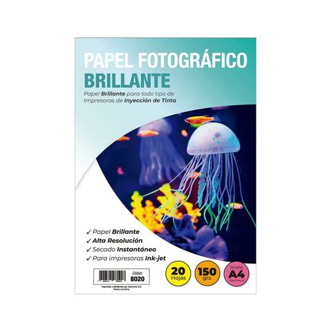 Papel Foto Adetec Brillant Inkjet A-4 150 g 20 Hojas Papel Foto Adetec Brillant Inkjet A-4 150 g